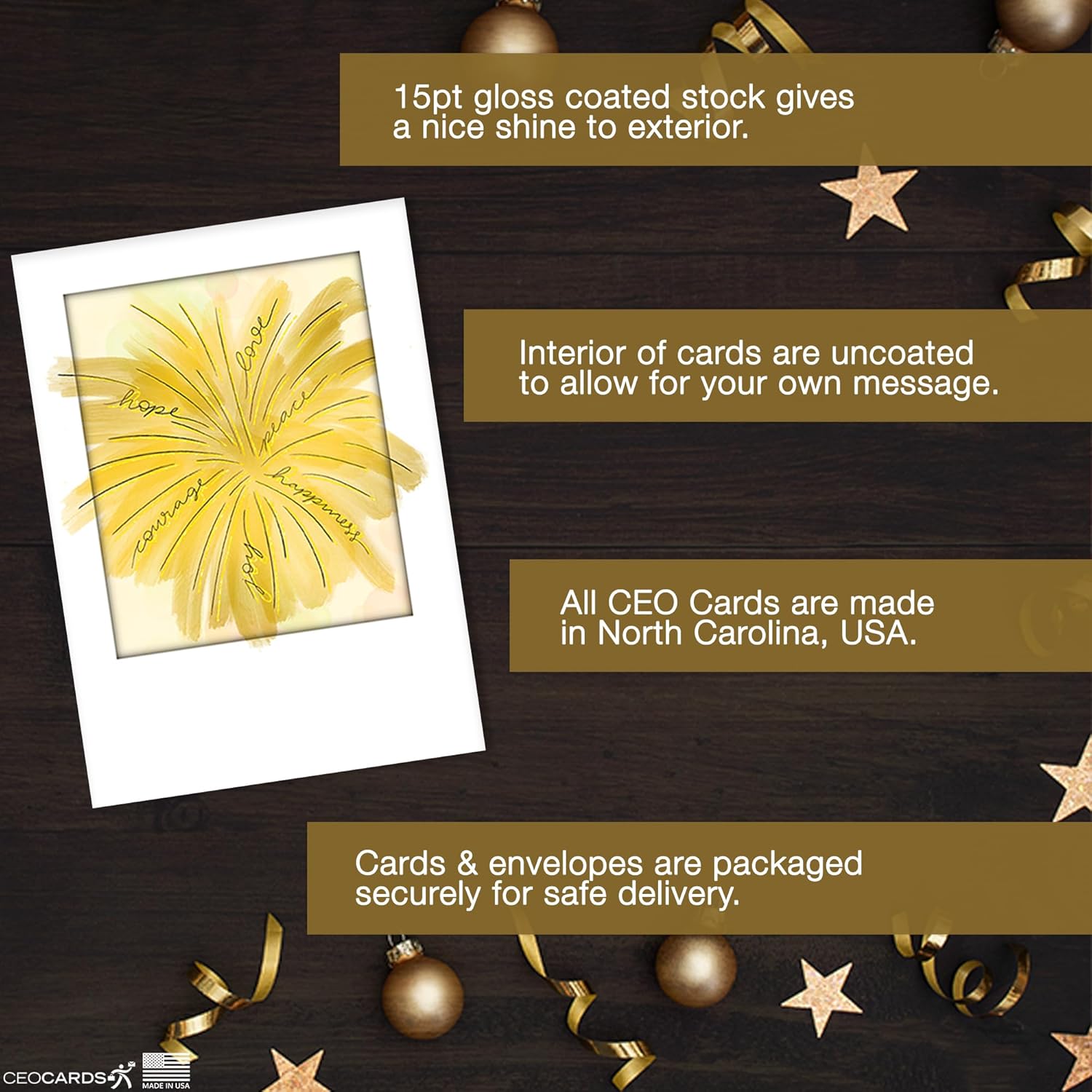 New Years Cards for Business & Family (Yellow Burst) Greeting Card Set Pack of 18 Happy New Year Cards with Envelopes for 2026 (5x7 inch - A7) Great for Office, Work, Employees & Clients N2402