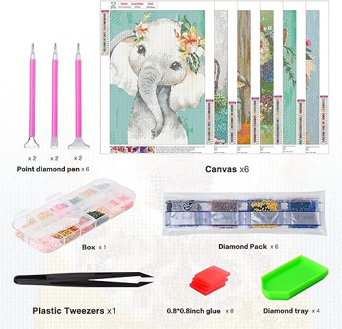 Miniatura 4 de abcGoodefg Paquete de 6 kits de pintura de diamantes 5D para niños, kit de arte de diamantes de taladro completo, pinturas de bordado de diamantes