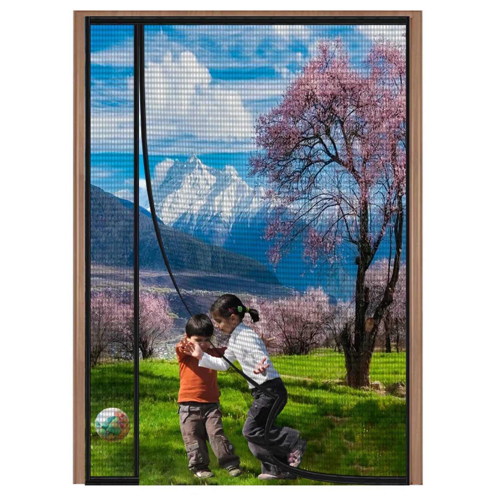 Rideau anti-insectes pour caravane 180x225cm(WxH) Noir Porte moustiquaire avec bandes magnétiques | Fermeture automatique