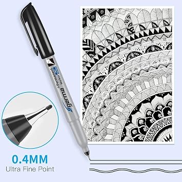 Cgerma Ultra Fine Point Permanent Markers Black, 18 Pack Ultra Fine Tip Markers, Waterproof, Quickly Dry, No bleed, Works on Plastic, Wood,Stone, Metal and Glass for School Office Home