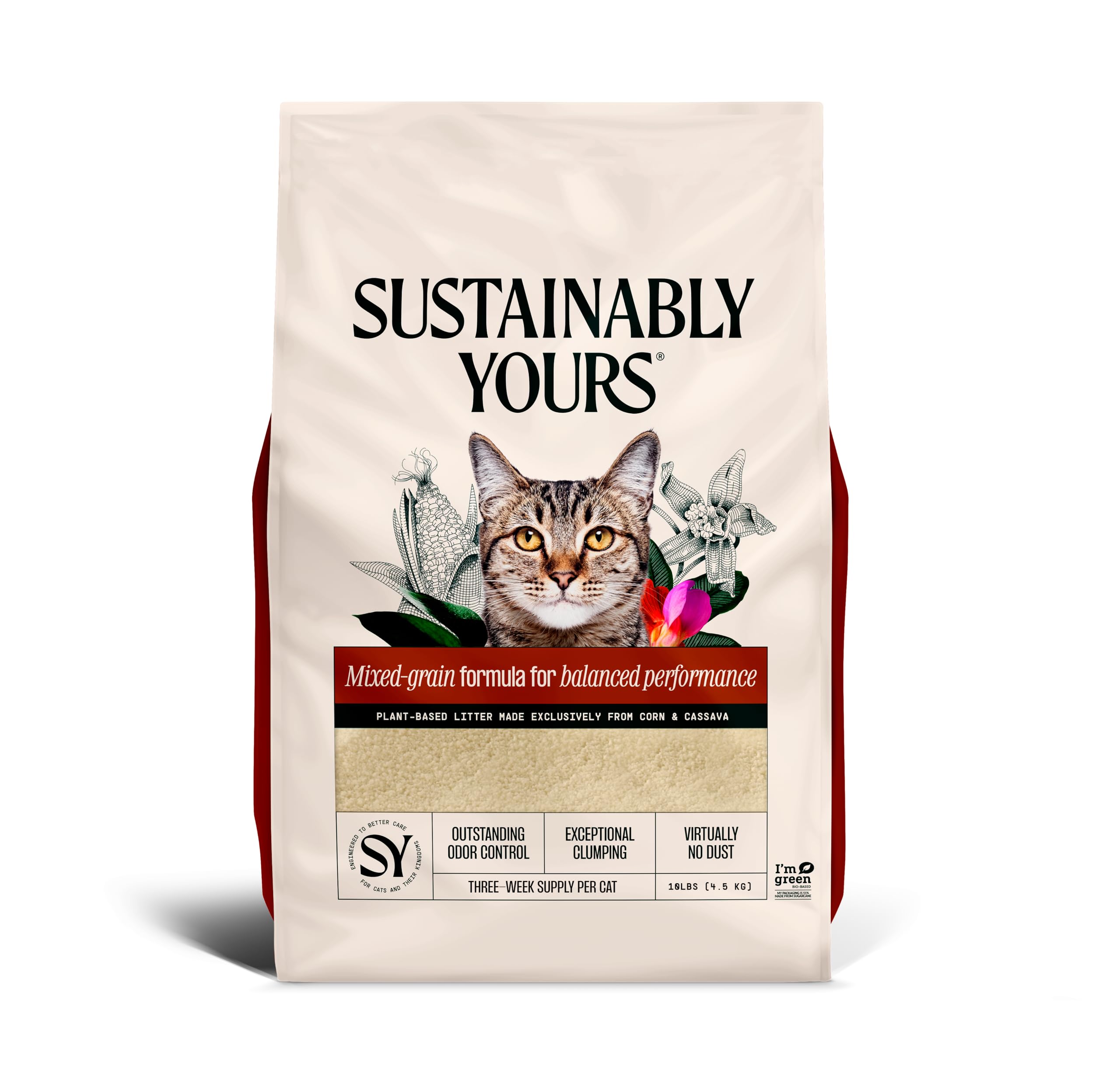 Sustainably Yours natural clumping cat litter corn and cassava plant based bag