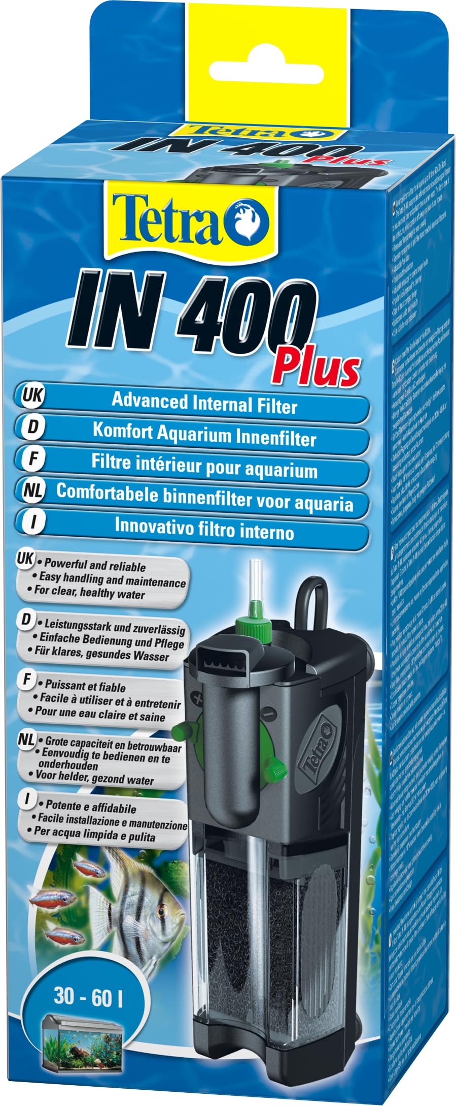 Tetra IN 400 plus Aquarium Innenfilter - Filter für klares und gesundes Wasser, mechanische, biologische und chemische Filterung, geeignet für Aquarien mit 30 bis 60 Liter
