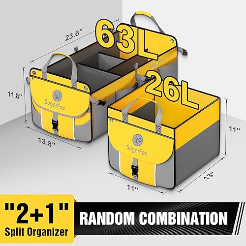 Miniatura 2 de Organizador de maletero de automóvil para SUV, 63 L + 26 L, almacenamiento modular, resistente, plegable, impermeable, cubiertas suaves y duras,