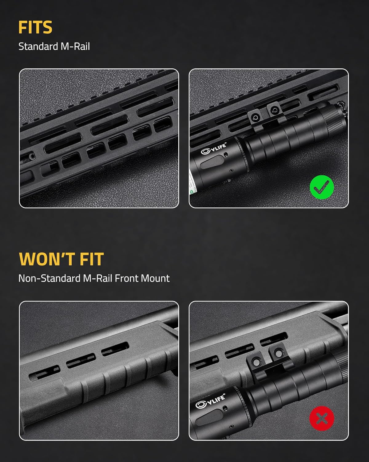 CVLIFE 1680 Lumens Rifle Light Laser Combo Compatible with M-Rail, USB Rechargeable Rifle Flashlight with Aiming Green Beam, Pressure Remote Switch Included