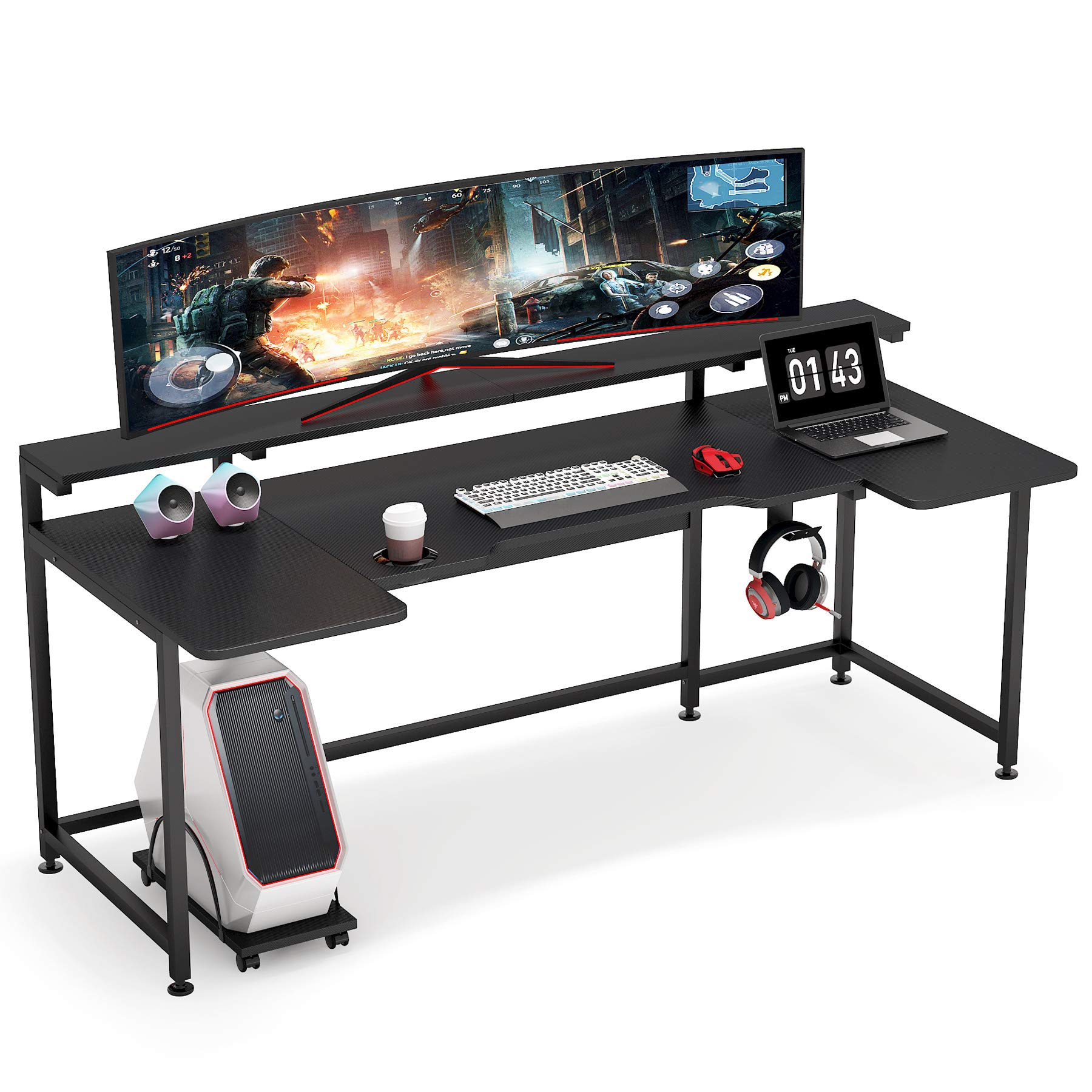 Tribesigns U Shaped Computer Desk with Hutch, 74.8 Inches Gaming Desk
