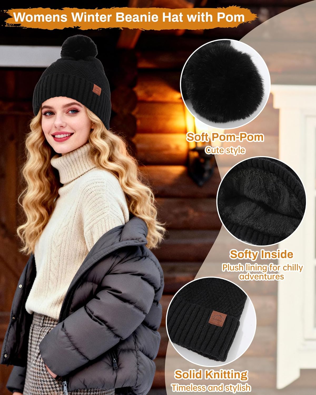 AWAYTR Winter Beanie Hat Gloves Scarf Set for Women - 3 Piece Knit Gift Set with Pom Pom Hat Touch Screen Gloves and Scarf - Image 2