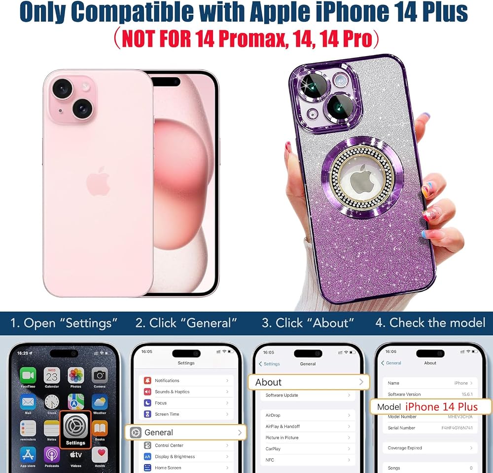 Misscase for iPhone 14 Plus Magnetic Glitter Case Compatible with MagSafe,Full Protection Slim Shockproof Anti-Scratch Case with Camera Lens Protector Logo View Dust-Proof Net for Women Purple