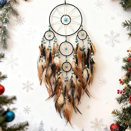 Urdeoms Large Black Dream Catchers for Bedroom Adult Merkaba Turquoise Boho Dream Catcher Wall Decor for Boys Teen Room Decor Dorm Living Room Hanging Decoration Festival Gifts(NO.32)