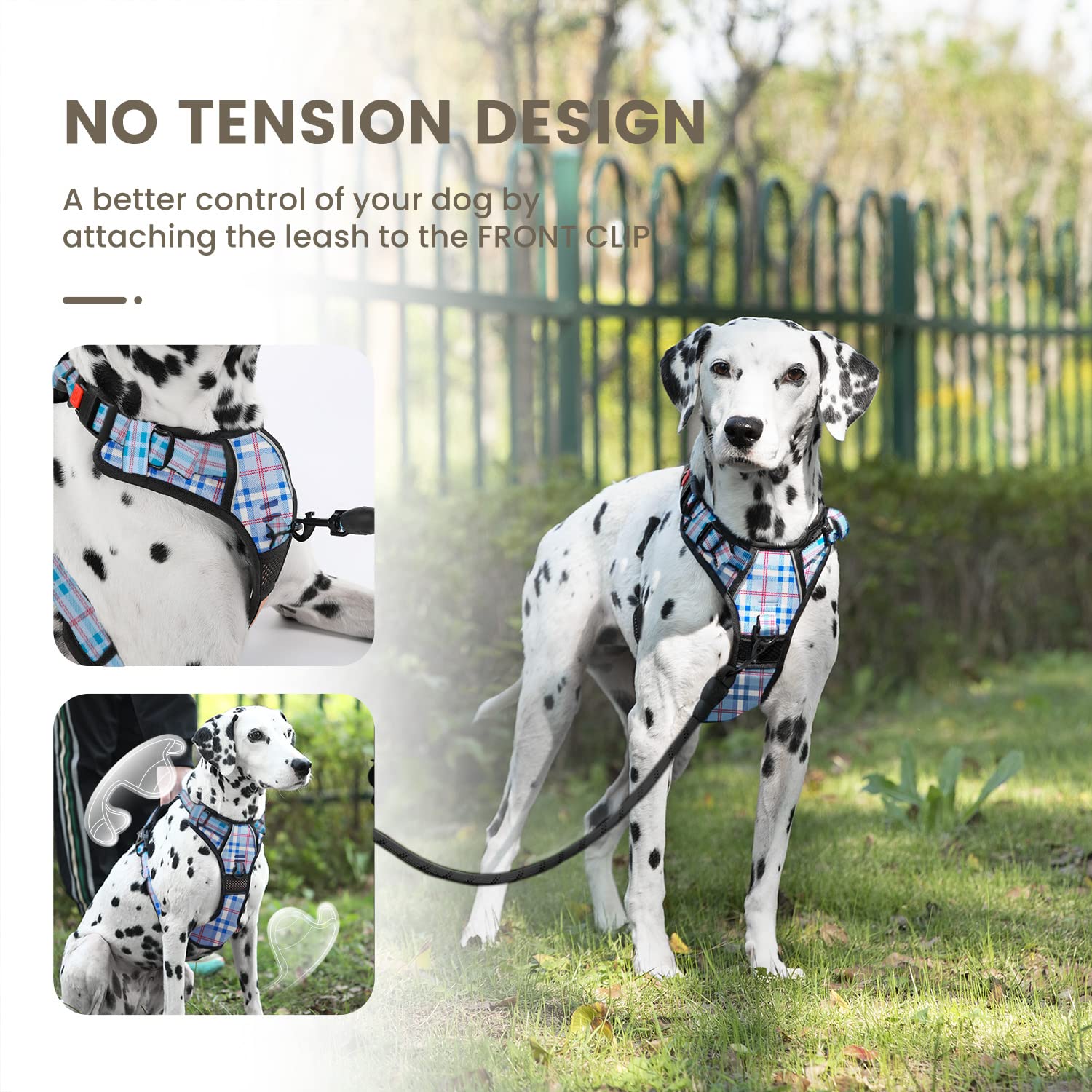FURRYFECTION No-Pull Dog Harness Medium Dogs, Blue plaid - Image 3