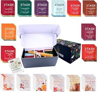 Premium Stash Bigelow Tea Sampler Set - 16 Assorted Tea Flavors with Herbal & Black Tea Bags, 10 Honey Sticks, eBook - 48 Pc Tea Sampler Gift Set Box for Adults Men Women Colleagues