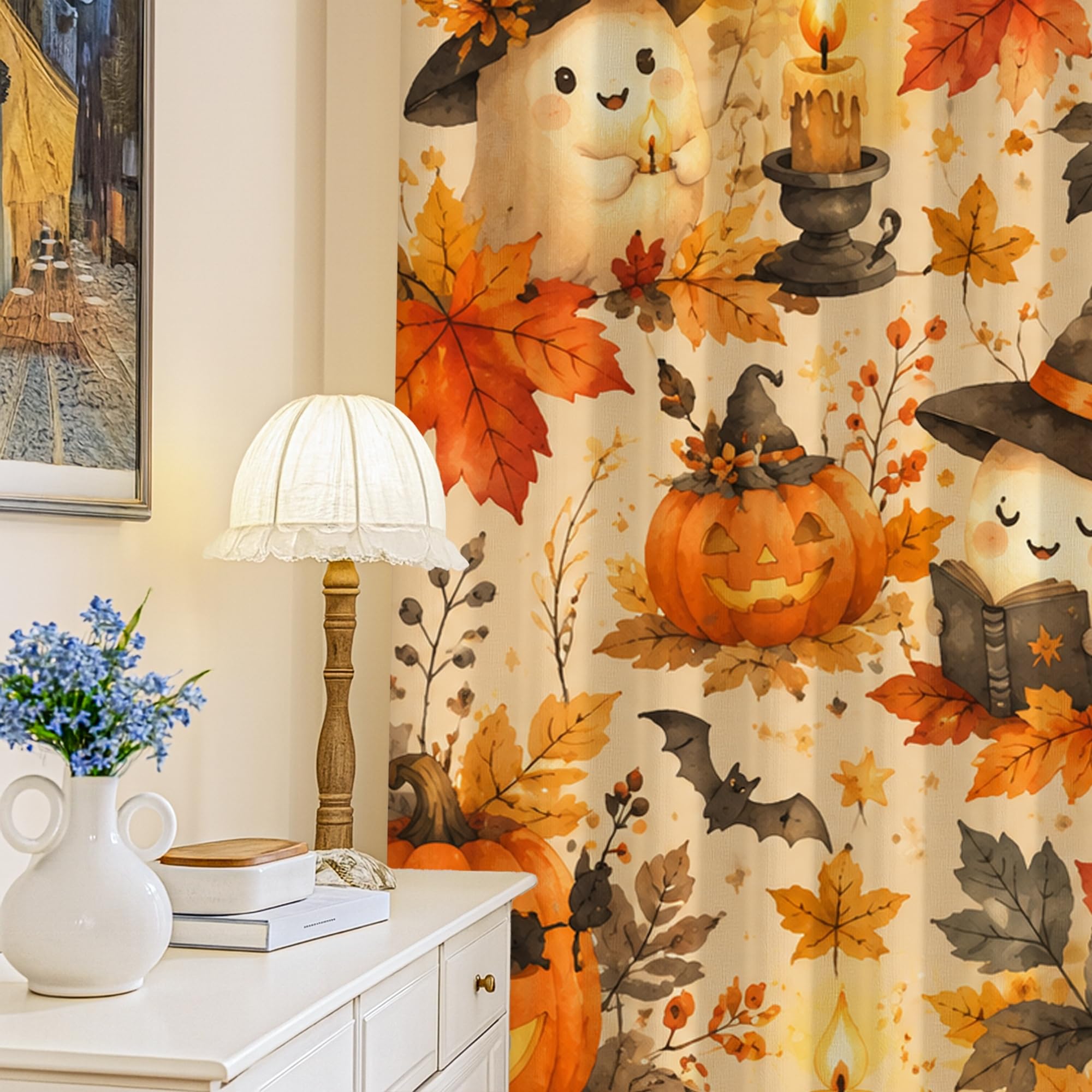Rideaux occultants citrouilles et fantômes Halloween pour chambre 132x213 cm