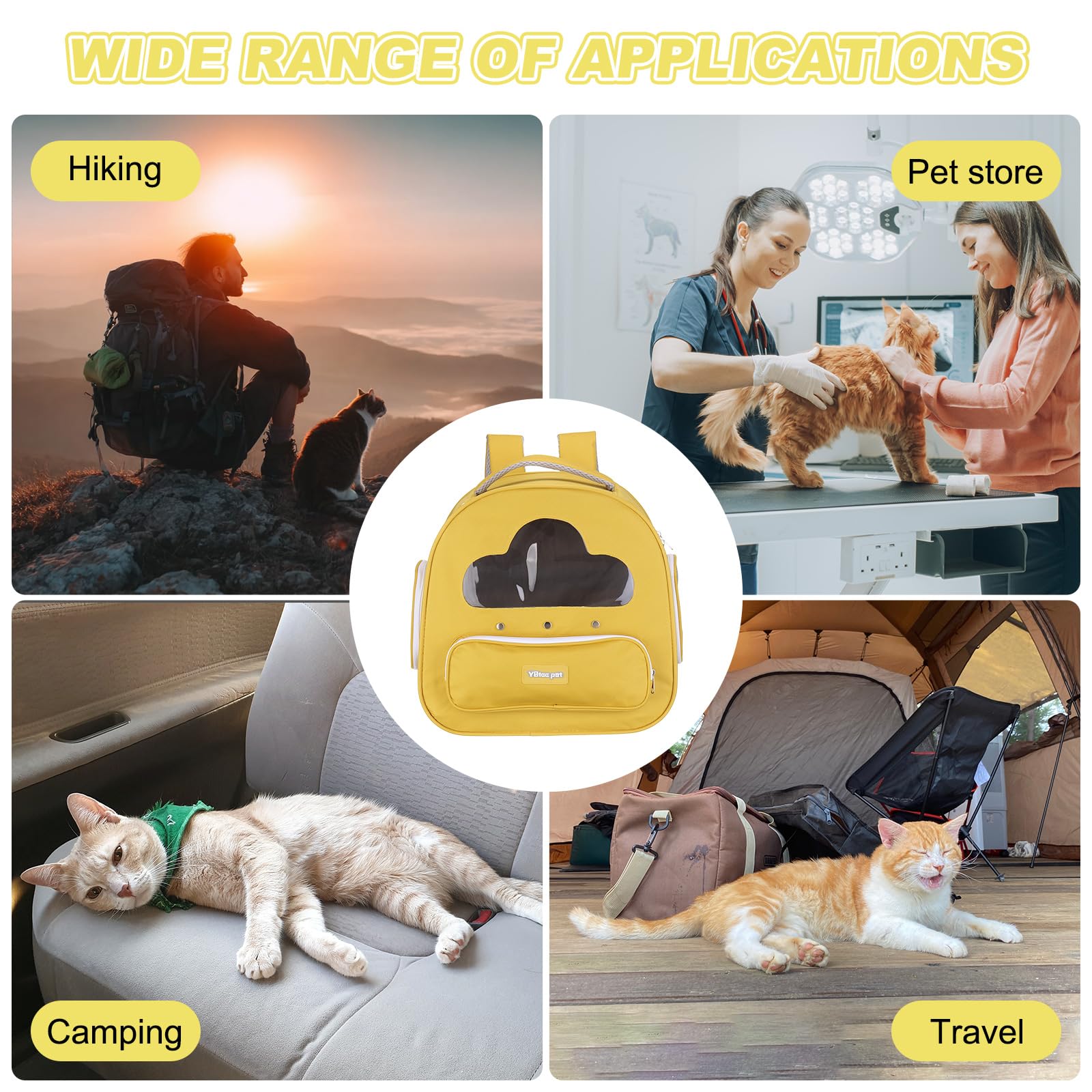 sourcing map Katzenrucksack, großer Platz und atmungsaktiv, Haustier-Wanderrucksack, Reiserucksack für Katzen oder kleine Hunde, Welpen, geeignet für Wandern/Camping/Reisen (Gelb, 38,1 x 25,4 x 38,1