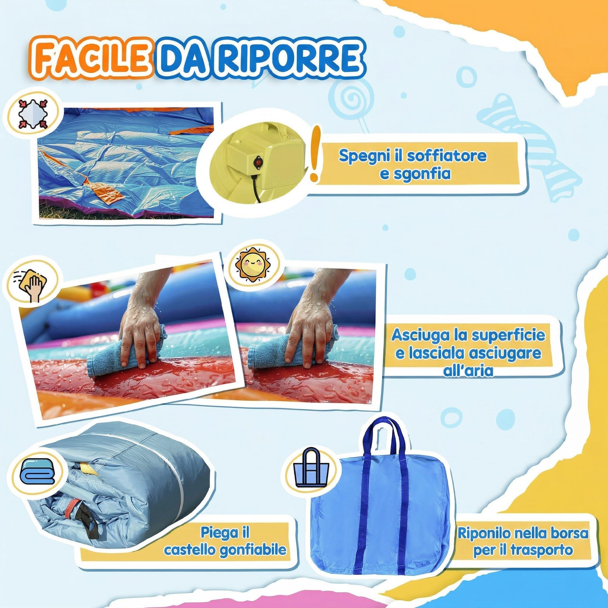 Outsunny Castello Gonfiabile 4 in 1 per Bambini 3-8 Anni, 265x260x200cm | Trampolino, Scivolo, Piscina, Parete da Arrampicata, Borsa Trasporto, Parco Acquatico Gonfiabile per Giardino, Gonfiatore