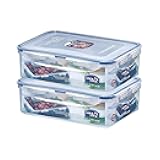 Lock & Lock Classics Rectangular Plastic Airtight Food Storage Containers with Leak Proof Lid, 1.6 Liter, Set of 2, Transparent (HPL824 x 2)