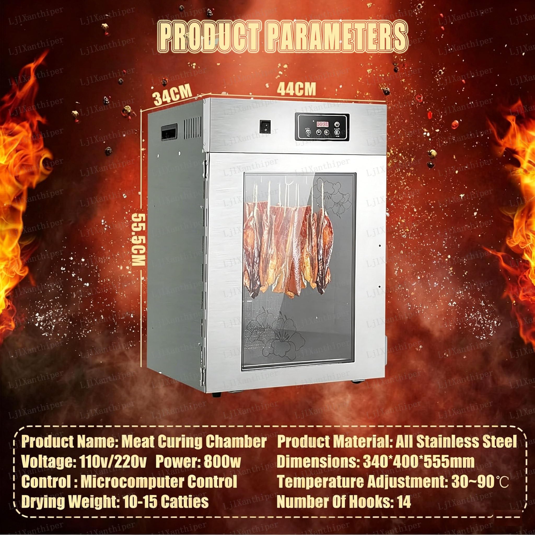 Essiccatore Alimentare Professionale in Acciaio Inox,Afumicatrice per Carne,Disidratatore Alimentare Elettrico,Temperatura Regolabile 30-90°c,Per Lavorazione Carni Ed Essiccazione Alimenti