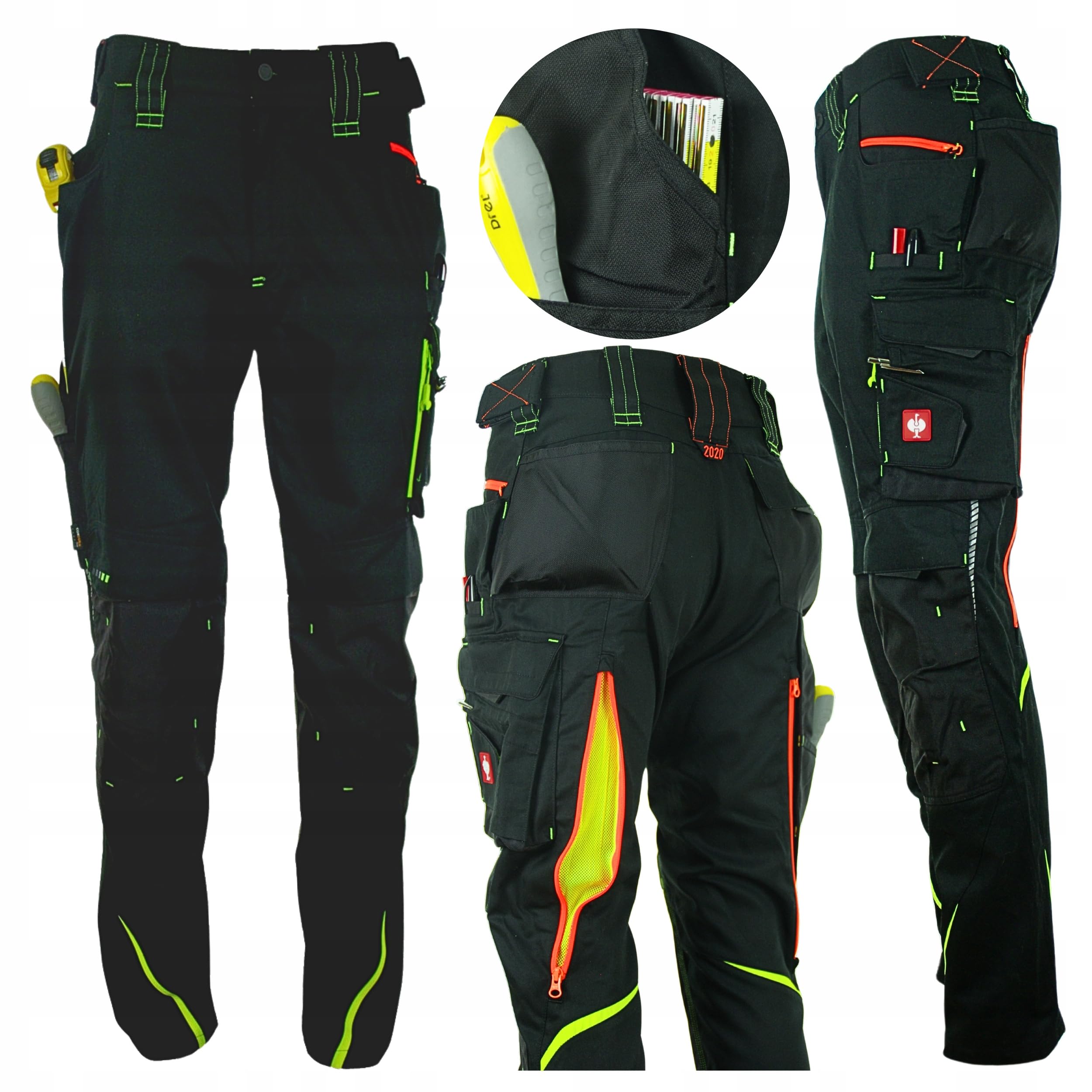 Spodnie męskie robocze STRAUSS PREMIUM 65511 czarno-żółte Wentylacja