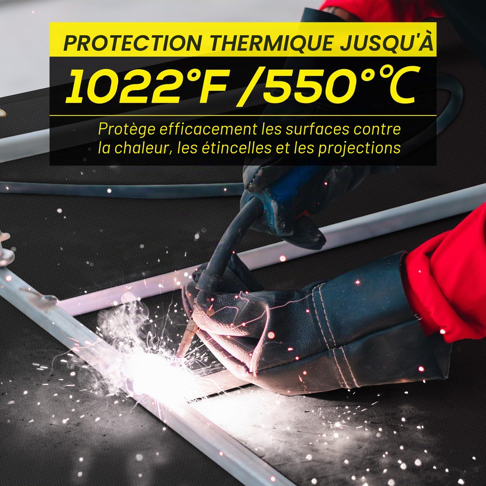 Couverture de Soudage Robuste, 1,2 x 1,8 m, Couverture anti feu en fibre de verre revêtue de silicone, Conçue pour une utilisation domestique et extérieure pour la soudure professionnelle et robuste