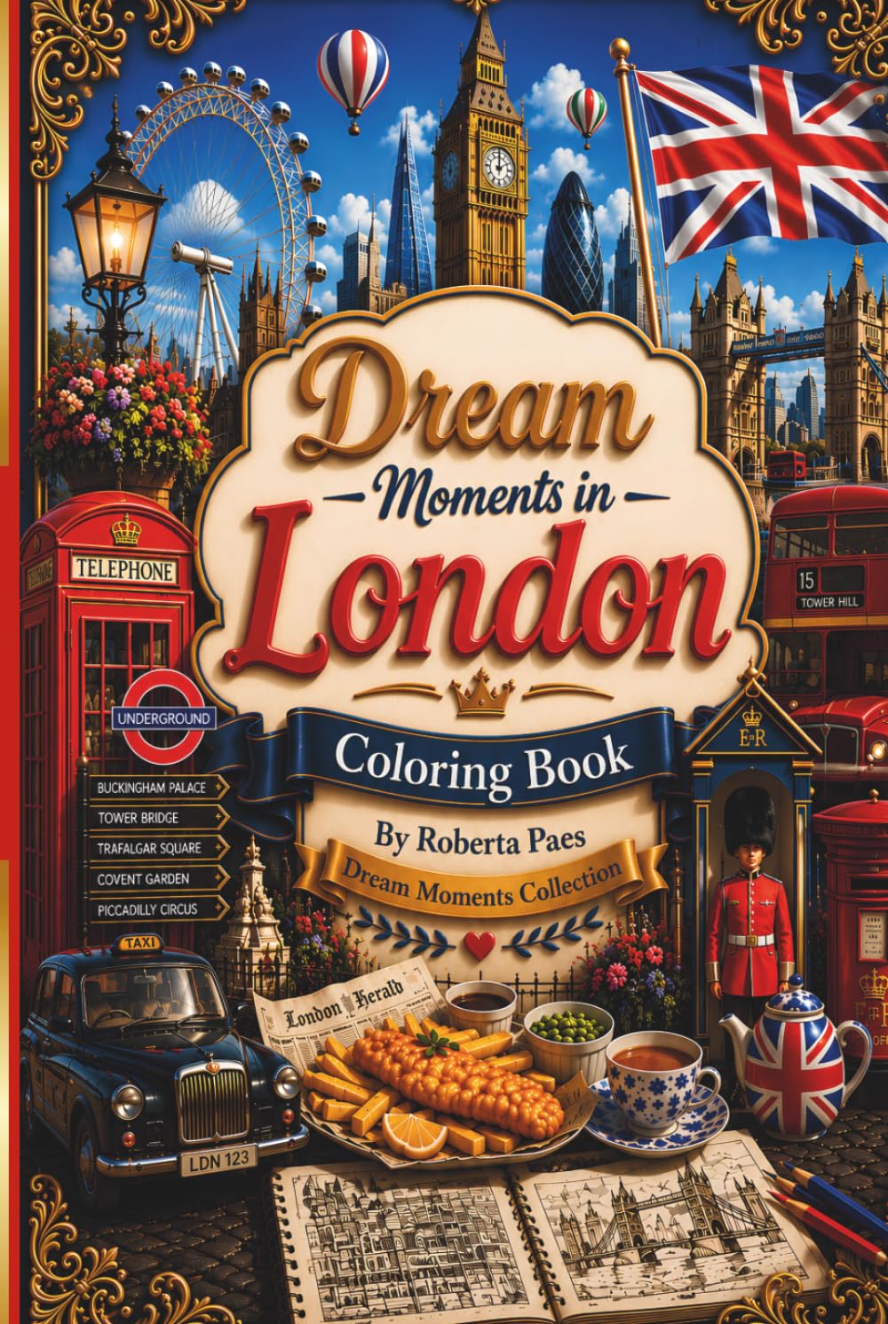 Dream Moments in London - Coloring Book For Adults: A Beautiful Coloring Book of Iconic Landmarks, Charming Streets, Cozy Cafés, Historic Markets, and ... British Moments (Dream Moments Collection)