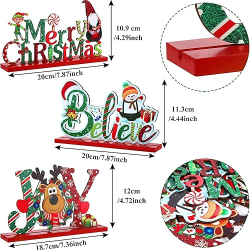 Miniatura 6 de Blulu 3 centros de mesa de interior para mesas de Navidad, letrero de madera, muñeco de nieve, centros de mesa para Navidad, fiestas, decoración