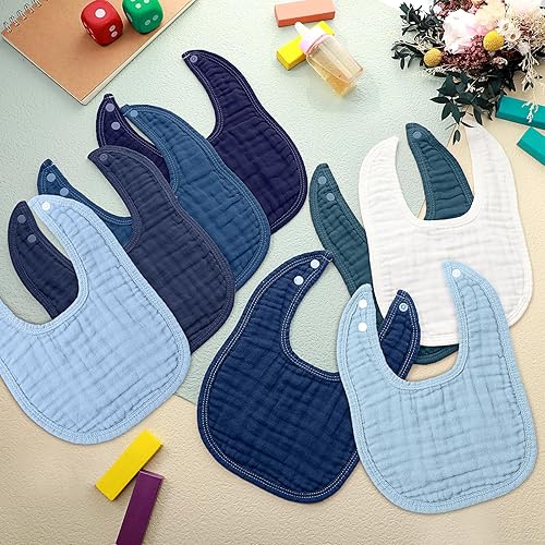 Miniatura 3 de Frienda 8 baberos de muselina para bebé, bandana de algodón, baberos a granel para recién nacidos, 6 capas absorbentes, accesorio de alimentación