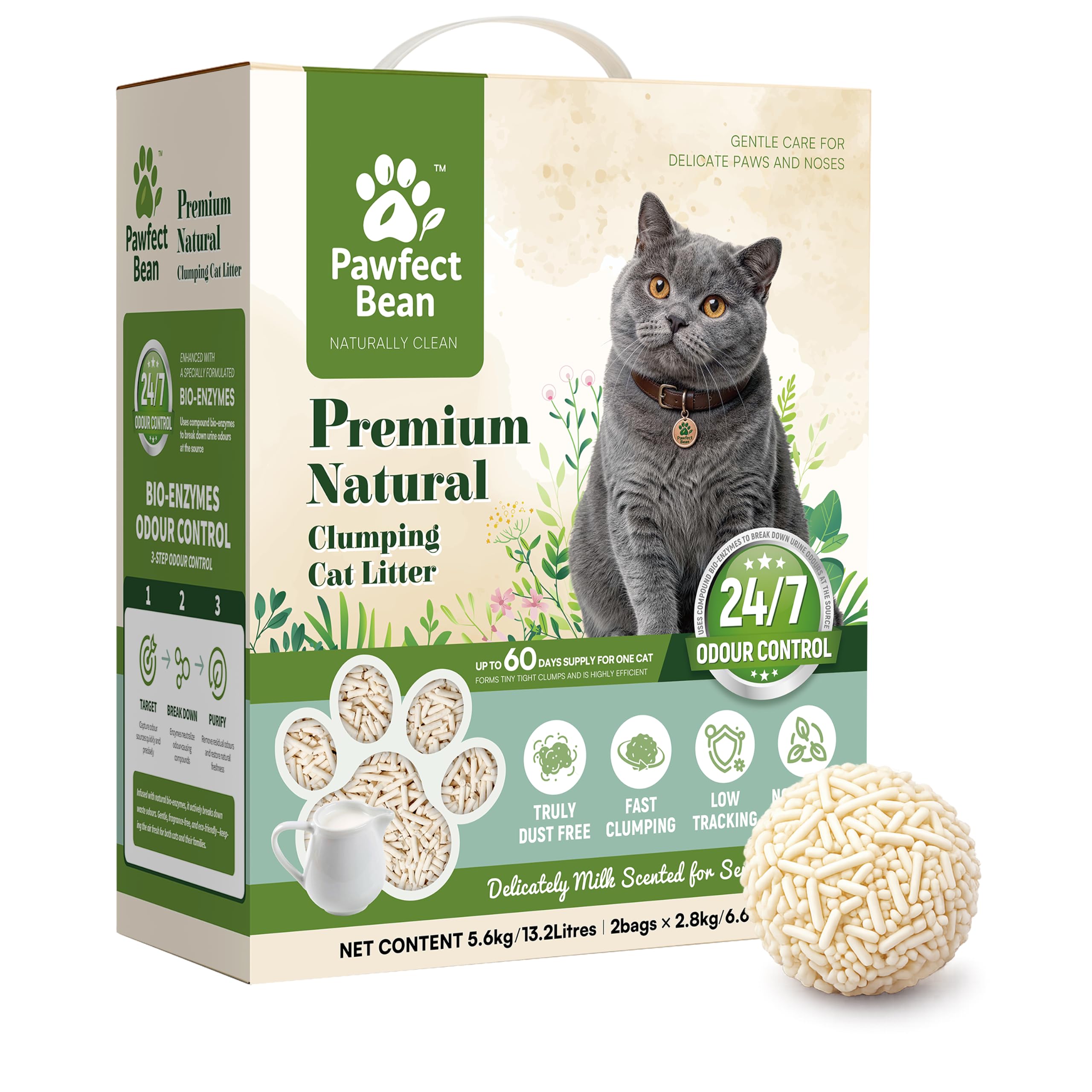Pawfect Bean Signature Tofu Cat Litter, Delicate Milk Aroma 13.2L/5.6KG