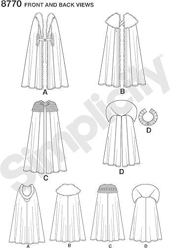 Miniatura 9 de Simplicity 8770 - Disfraz de capa unisex de fantasía para Halloween y cosplay, 4 estilos, talla única