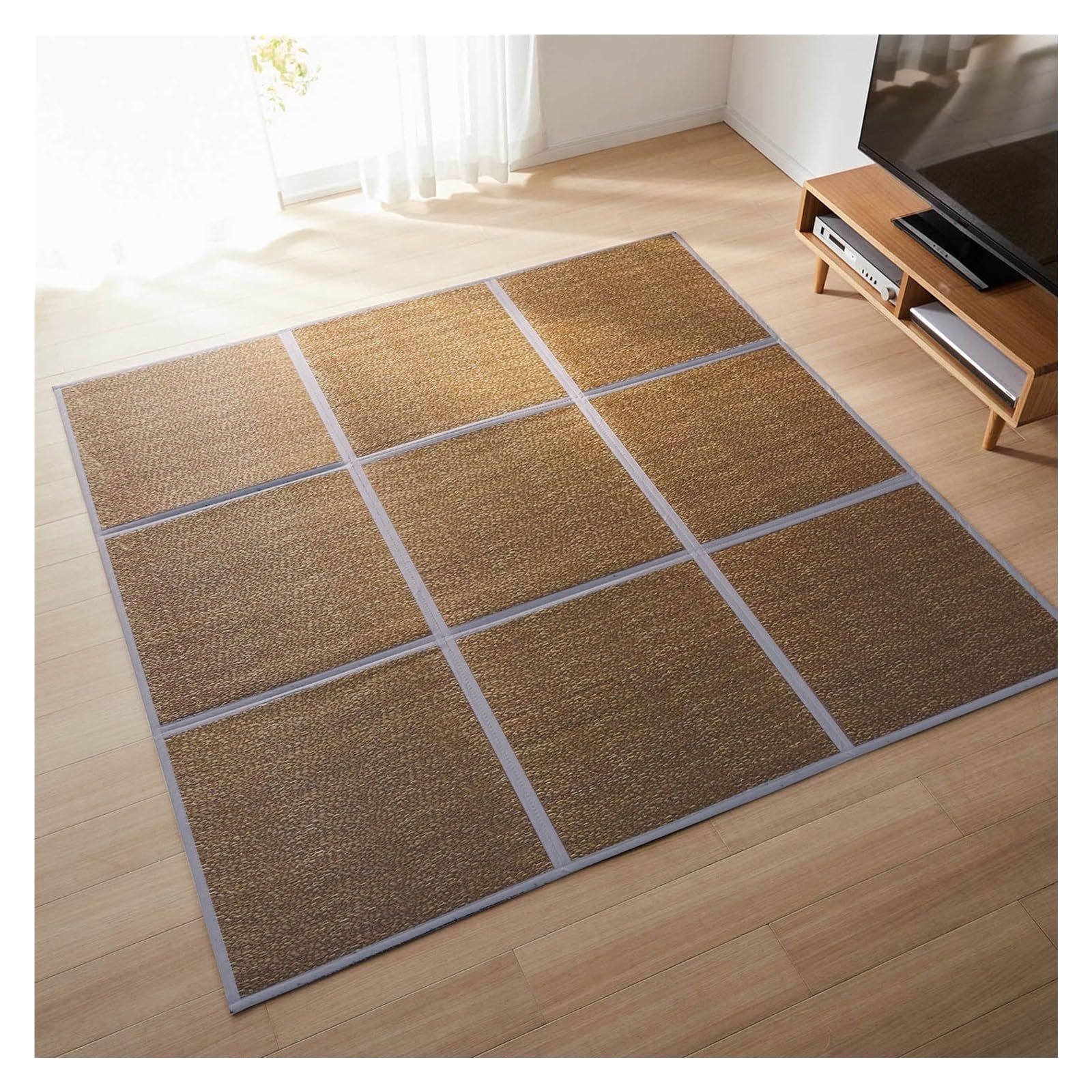 Colchón Tatami Japonés Tapete de Suelo Hierba Igusa Alfombrilla de Gateo(Coffee,195x195cm)