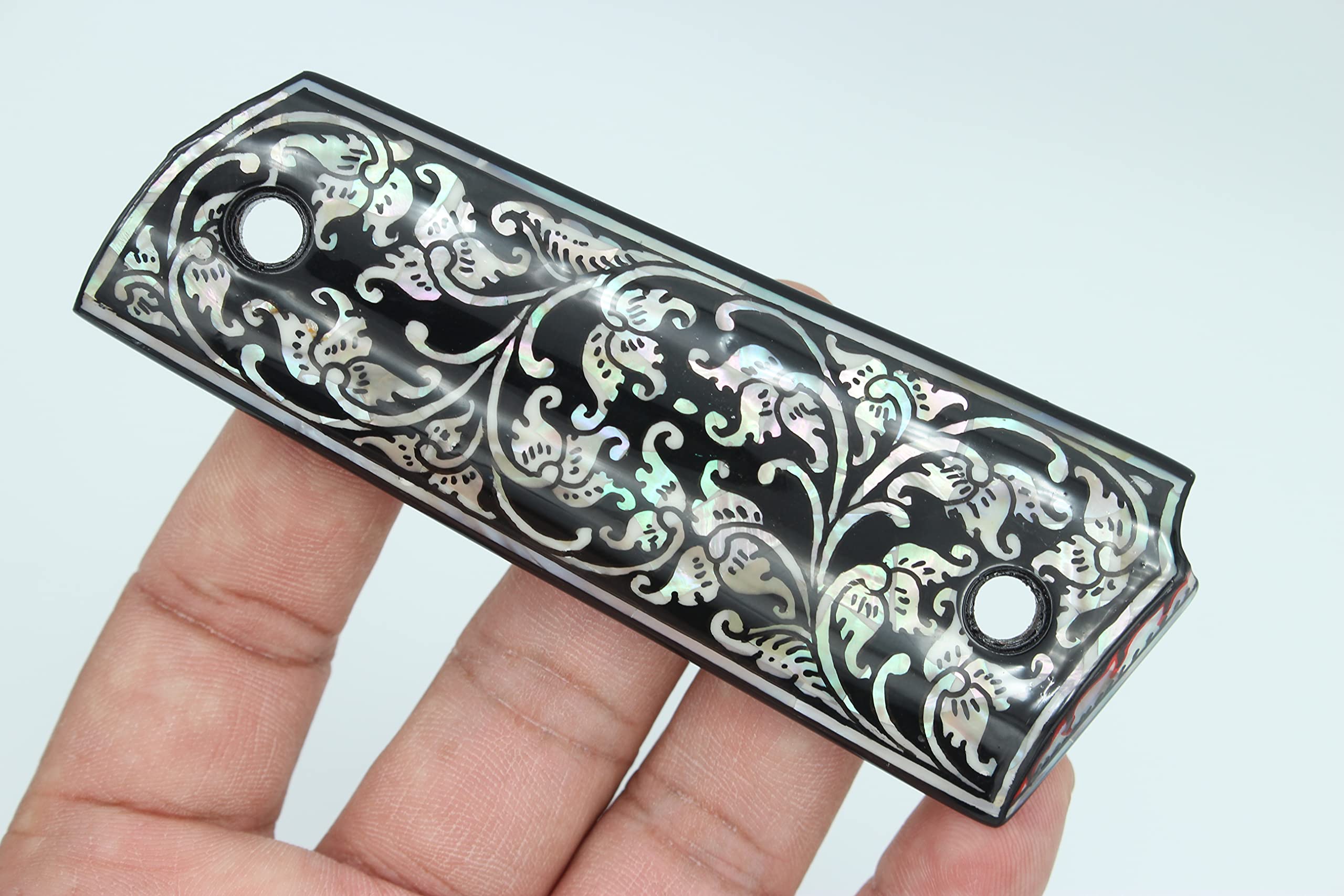 1911タイプ対応 グリップ周辺 装飾パーツ ステンレス製 巻草彫刻 工芸