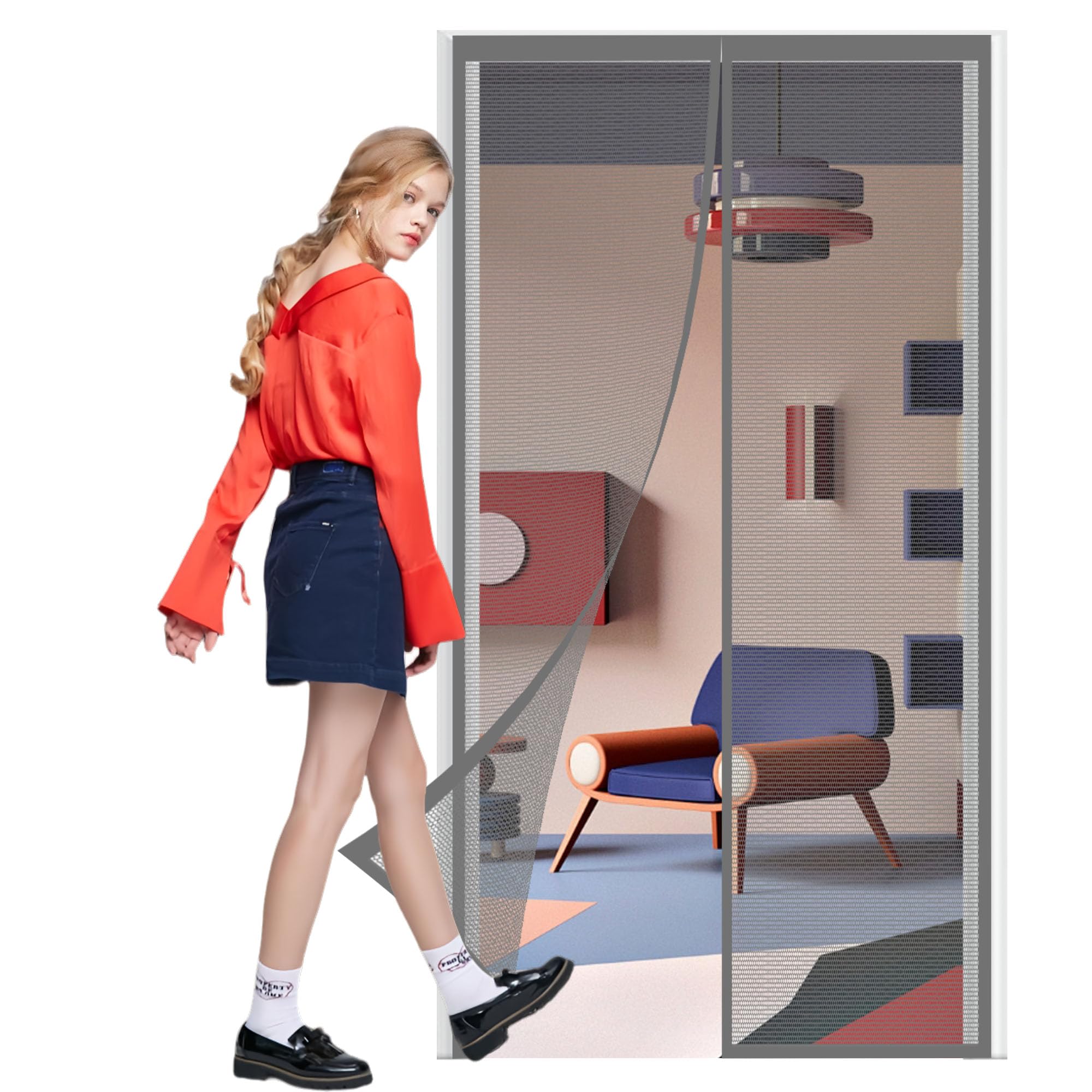 Moustiquaire Magnetique pour Porte 240 x 212 cm Porte Rideau Couloirs Patio Maille Très Dense Aimantée pour Couloirs Portes Patio, Gris