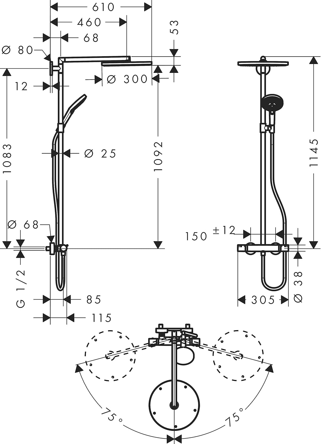 hansgrohe Showerpipe Raindance Select chrome with head shower Raindance Air 1jet 300mm