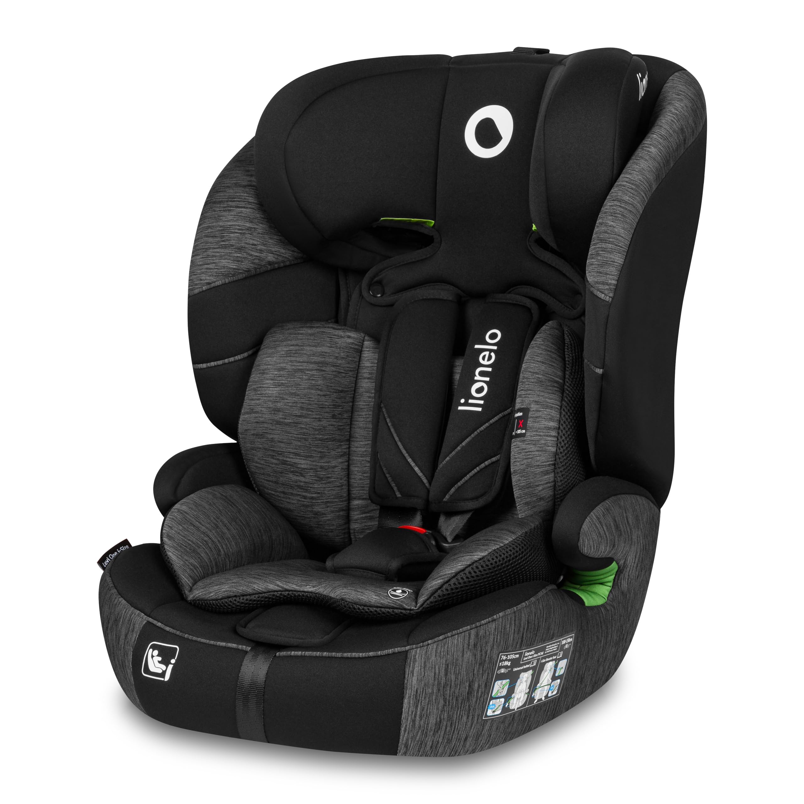 LIONELO LEVI ONE I-SIZE 76-150 cm Kinderautositz, Gruppe 1 2 3, Seitenschutz, 10 Grad Kopfstützenverstellung Bequeme Armlehnen Verstellbare Rückenlehne, R129 i-Size