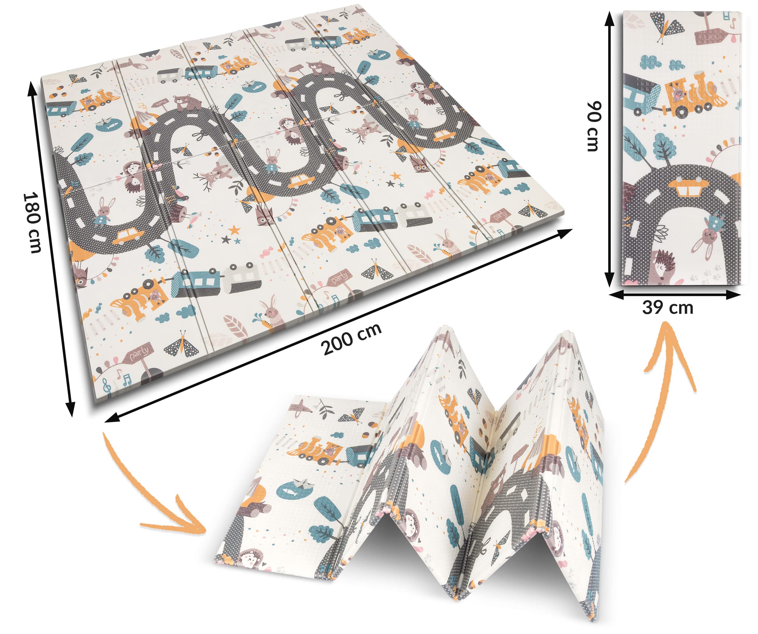 NUKIDO Babymat van Foam Dubbelzijdig Schattig Kleurrijk Ontwerp om Mee Te Spelen Kruipen Perfect om Weg Te Geven Opvouwbaar 200x180 cm NK-340 Contrasterend Padpatroon