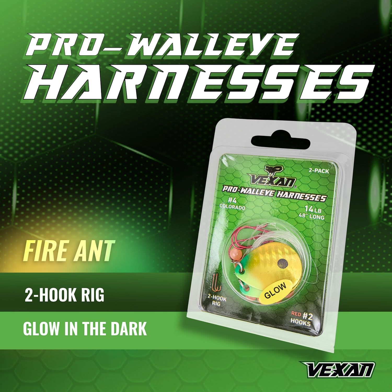 Vexan Glow Walleye Spinner Rig - Worm & Crawler Harnesses for Live Bait Fishing