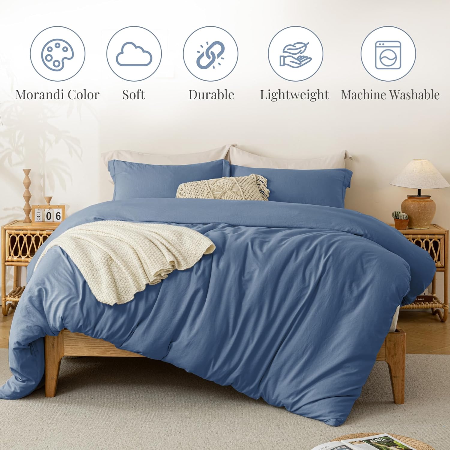 MILDLY Super Soft Duvet Cover - 100% Washed Microfiber Light Denim Comforter Cover Set 3 Pieces with Zipper Closure & Corner Ties (No Comforter) - Image 2