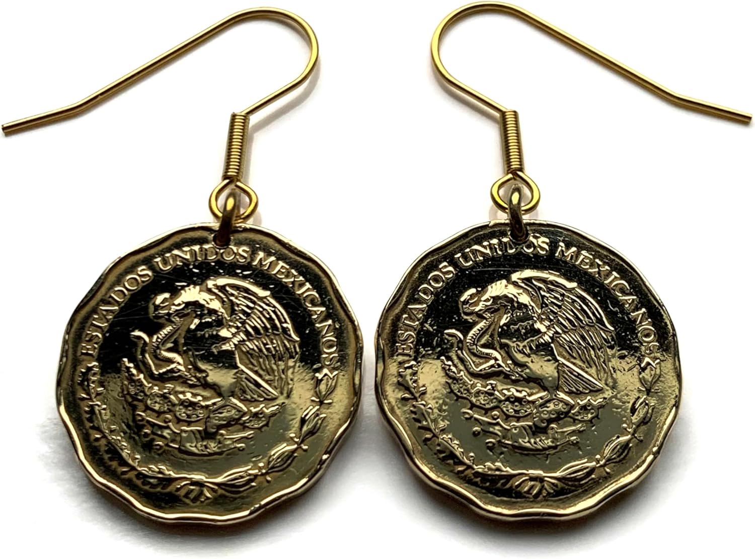1993 Mexico 50 Centavos coin earrings Mexican eagle Guadalajara Puebla Juarez Tijuana Ecatepec Leon Monterrey Zapopan Culiacan Chihuahua Veracruz Toluca Chiapas Pachuca Morelia Durango Hidalgo e000137