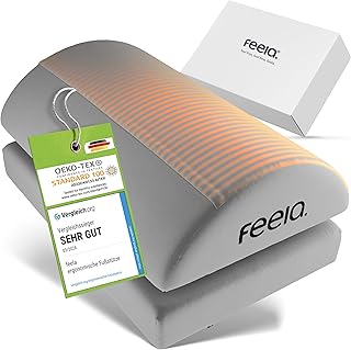 feela.® Fußstütze Schreibtisch [VERGLEICHSSIEGER] – Ergonomische Fußhocker mit Premium-Schaumkern & integriertem Wärmekissen – Rutschfester, Höhenverstellbares, Schreibtisch Zubehör (Silber)