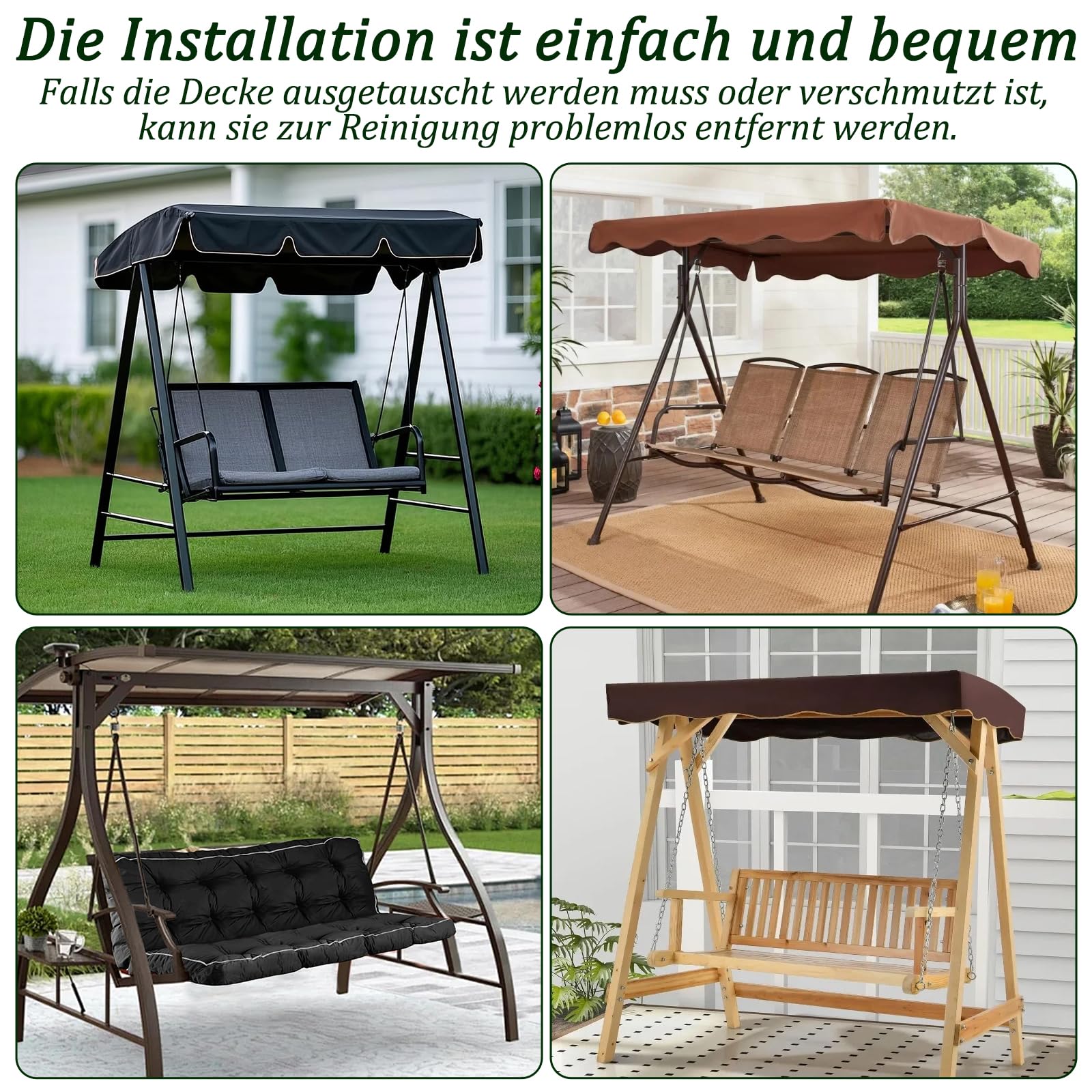 Housse de toit pour balancelle hollywoodienne - Toit universel - Imperméable - Pour balancelle - Blanc crème - 195 x 125 x 15 cm
