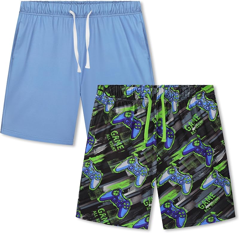 Cooraby 2 Pack Boys Pajamas Shorts with Drawstring Pockets Teens Pull-on Pajamas Shorts Sport Casual Shorts for Youth