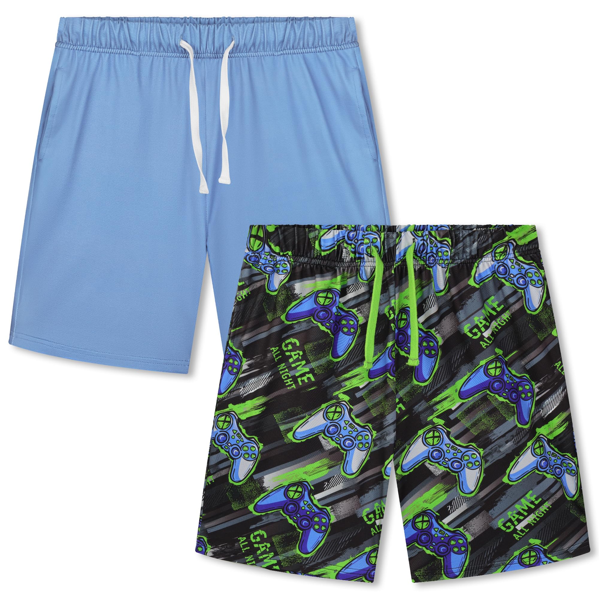 Cooraby 2 Pack Boys Pajamas Shorts with Drawstring Pockets Teens Pull-on Pajamas Shorts Sport Casual Shorts for Youth