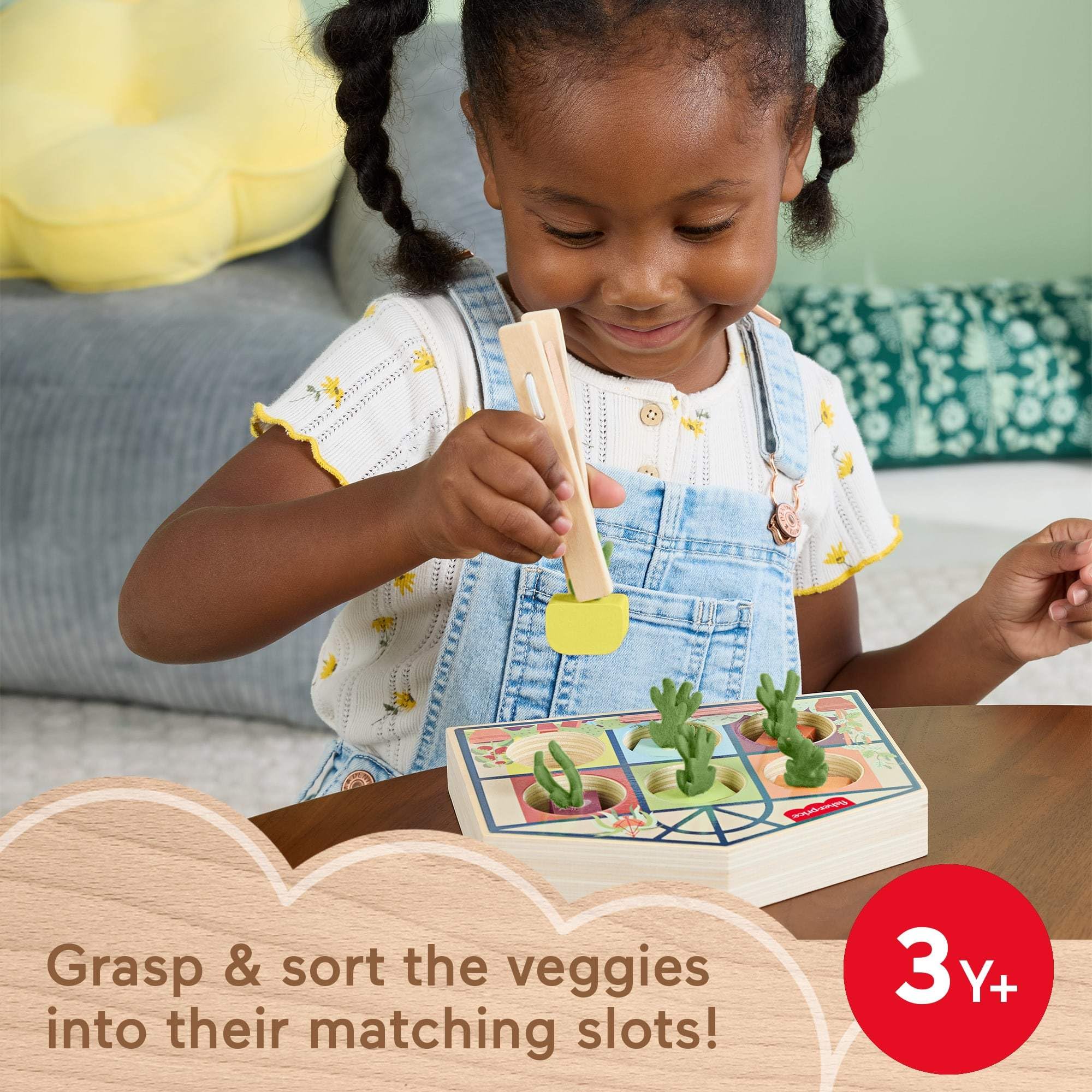 Fisher-Price Preschool Toy Tiny Garden Wooden Sortieren Gewächshaus Aktivität mit feinmotorischer Pinzette für Kinder ab 3 Jahren