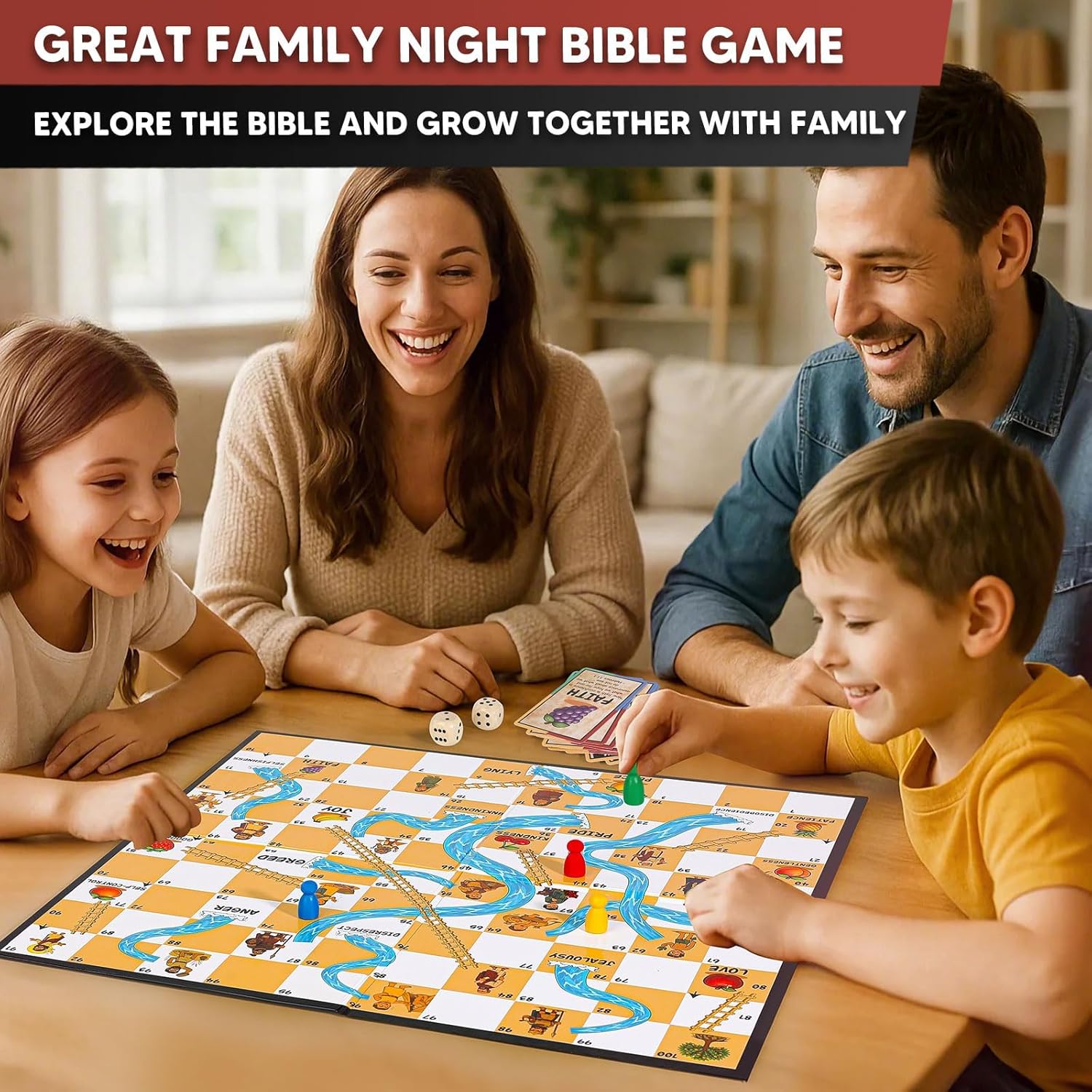 Garybank Bible River and Ladders Board Game for Kids, Fruit of the Spirit Games with Christian Virtue Story Cards, Bible Study Supplies for Sunday School, Youth Group & Family, Christmas & Easter Gift