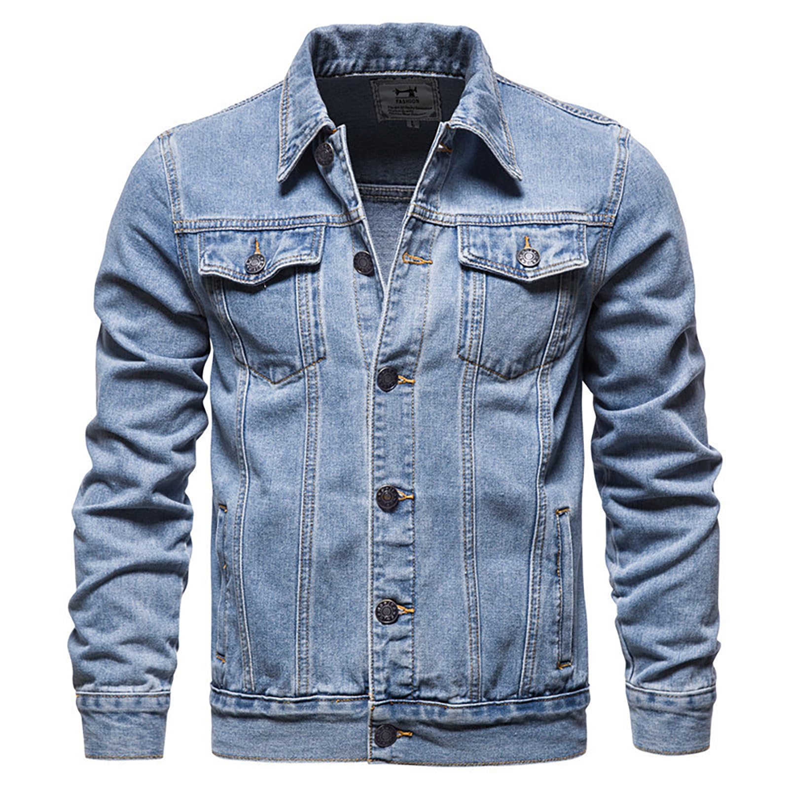 Giacca di Jeans da Uomo, Giacca Primavera Uomo, Risvolto Manica Lunga Giacca di Costume Classico Denim Cotone Loose Tuta Affari Blazer Giacca con Tasche Giubbino Jeans Giacca in Denim Denim Jacket