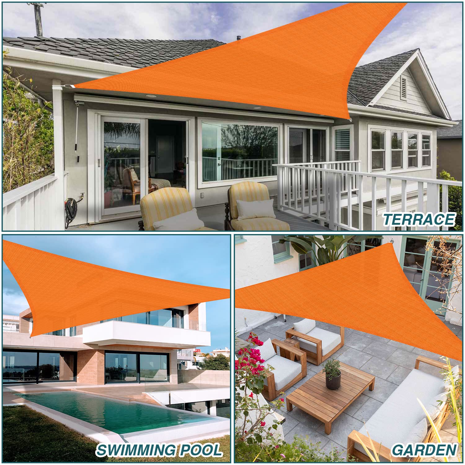 ECOOPTS 18'x18'x18' HDPE Sun Shade Sail Triangle Canopy Shades for Outdoor Patio Pergola Cover Fabric Blockage 95% UV Resistant(Orange)