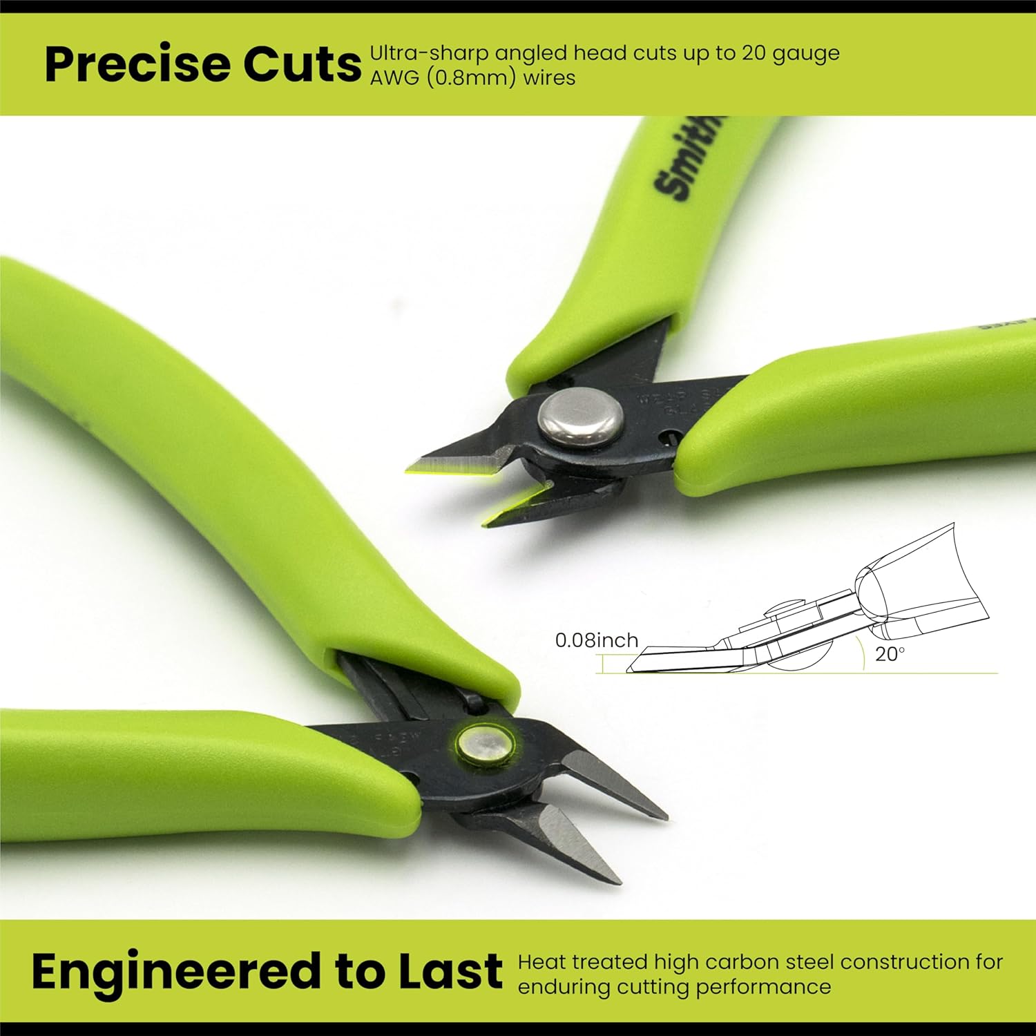Smithology 4.8” Micro Flush Cutters 3PCS | Made from High Carbon Steel with Hidden Springback Design & Non-Slip Handles for Trimming Metal Wires, Zip Ties, Cables, Circuit Boards, & DIY Projects