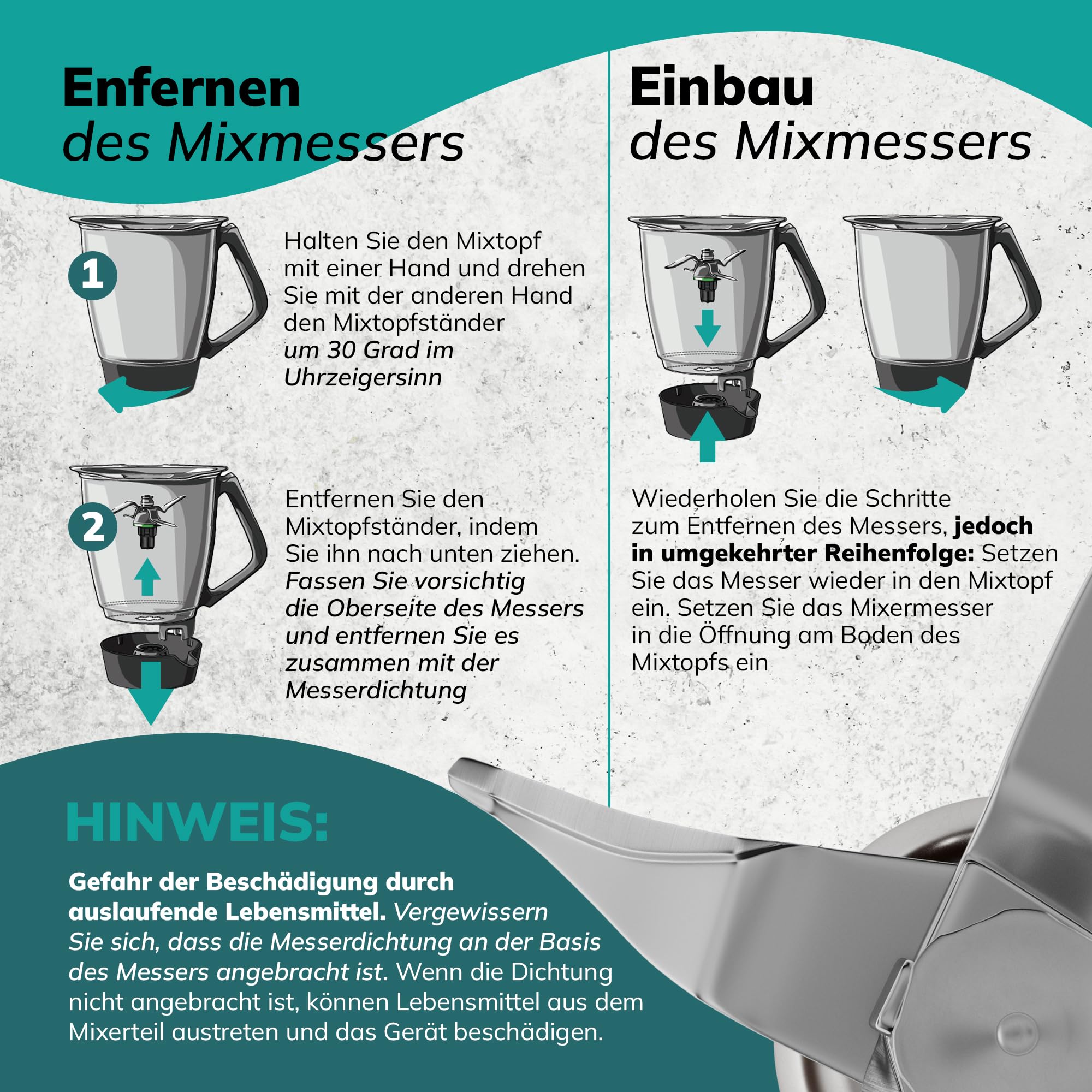 Alternativo Cuchilla mezcladora compatible con Thеrmomix TM21 | Cuchilla cuchilla de repuesto accesorios, de acero inoxidable, con junta, ultraafilada, para robot de cocina