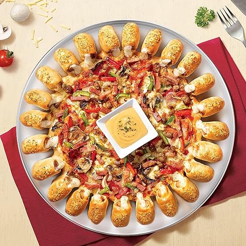 Miniatura 4 de Deedro Bandeja de pizza de acero inoxidable, bandeja redonda para hornear pizza de 13 pulgadas, bandeja para hornear y servir pizza saludable,