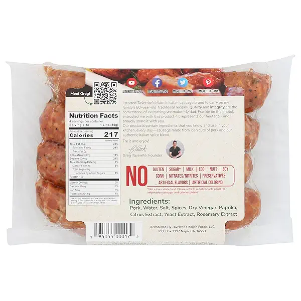TAVERRITES OLD WORLD SAUSAGE Mild Calabrese Italian Pork Sausage, 12 OZ 2