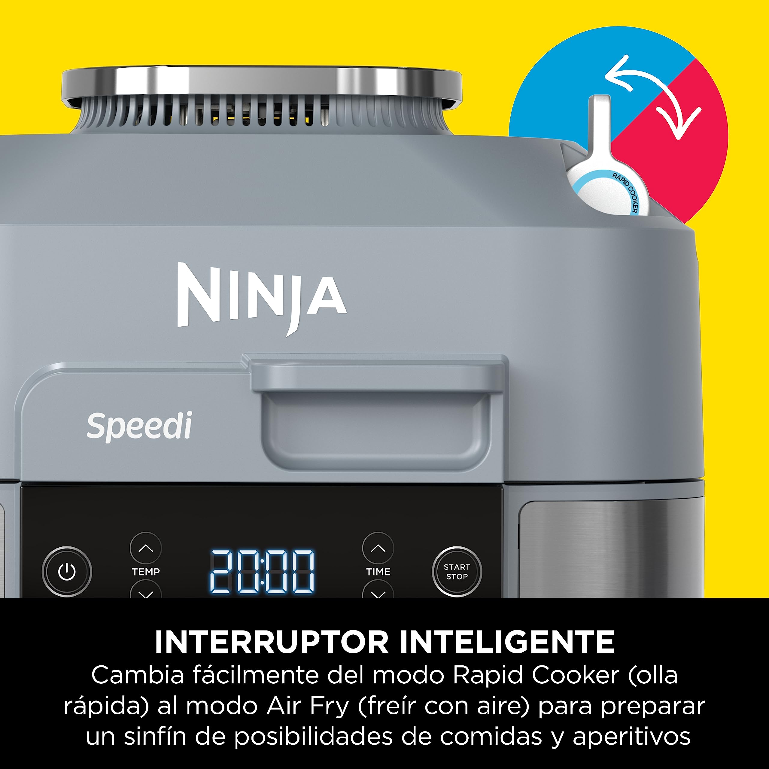 Ninja Speedi Olla Exprés Multifunción Rápida 10en1, Gris, ON400EU | Olla Eléctrica con Freidora Aire 5,7L, 10 en 1, sin Aceite, Horno, Cocción Lenta, al Vapor y Más, 4 Porciones en 15min
