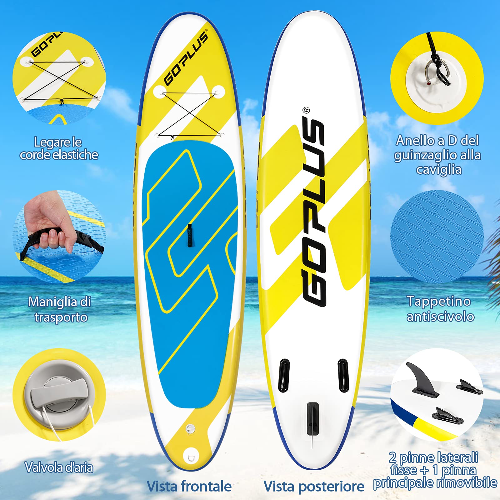 COSTWAY SUP Gonfiabile Adulti 305/335 cm, Stand Up Paddle Gonfiabile con Pinne, Leash, Pagaia, Pompa, Kit di Riparazione e Borsa, Carico Massimo 110 kg