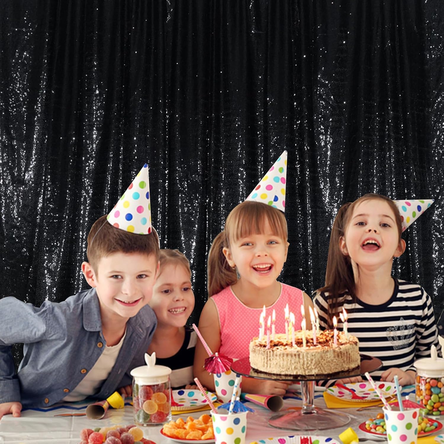 Juya Delight Black Sequin Backdrop, 6FTx8FT NO See-Through Photobooth Backdrop Curtains for Birthday, Party, Wedding Decoration